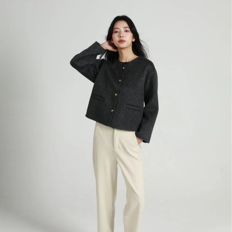 Damen Modische Kurzjacke mit Knopfleiste Nord Taschen