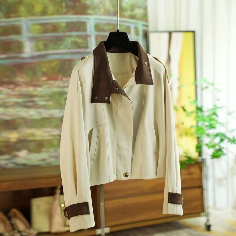 Damen Modische und elegante Kurzjacke mit samtigem Kragen Nord Taschen