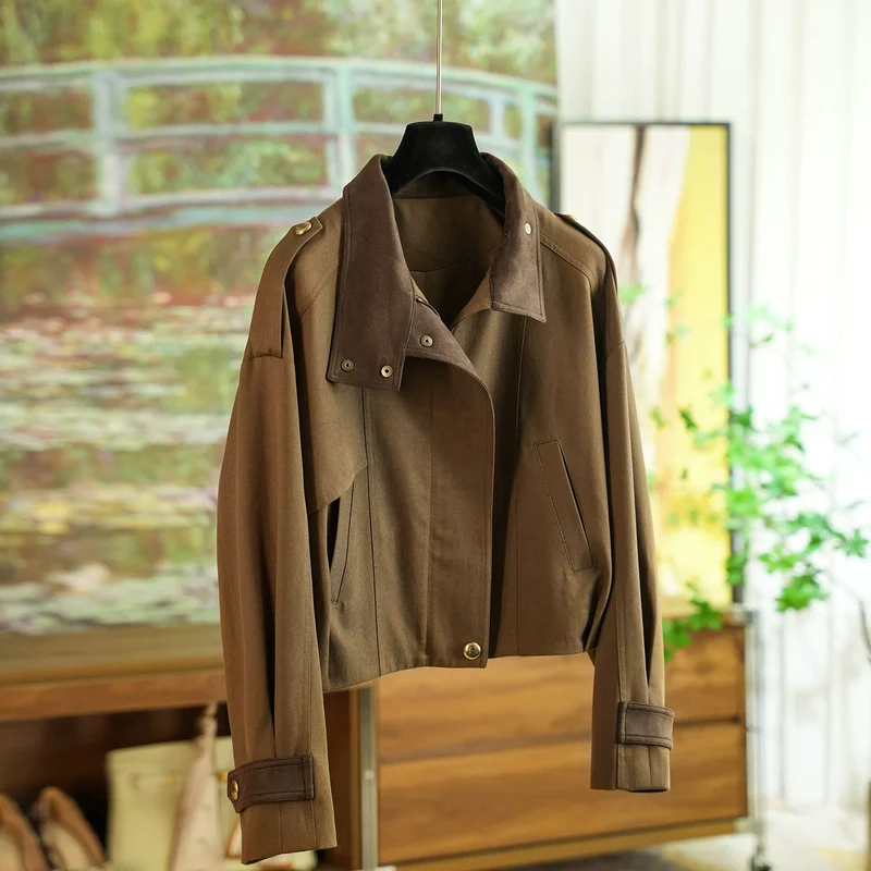 Damen Modische und elegante Kurzjacke mit samtigem Kragen Nord Taschen