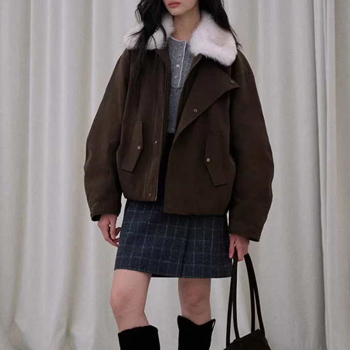 Damen Modische und bequeme Übergangsjacke mit Teddykragen Nord Taschen