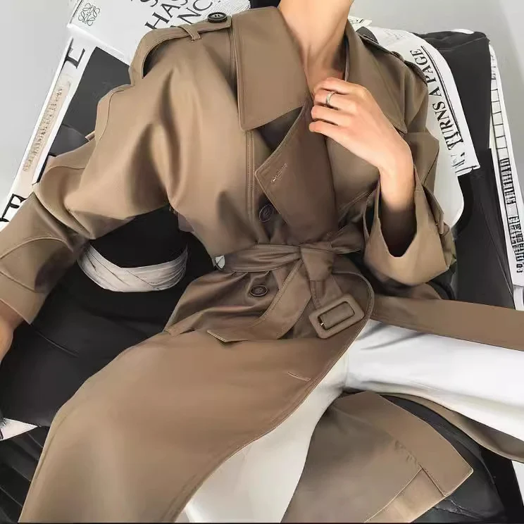 Damen Modische Kunstleder-Trenchcoat Nord Taschen