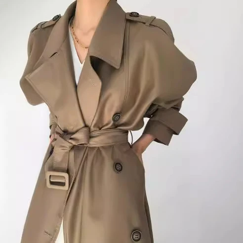 Damen Modische Kunstleder-Trenchcoat Nord Taschen