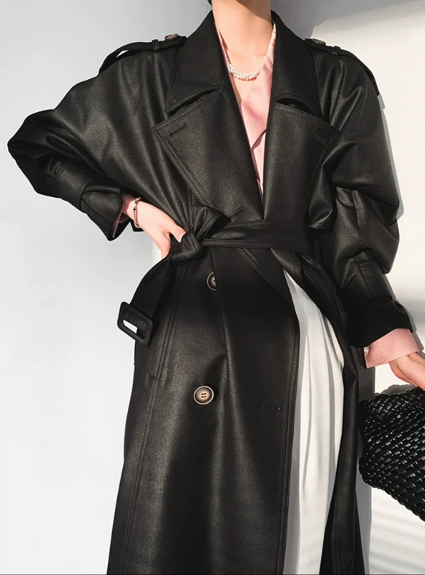 Damen Modische Kunstleder-Trenchcoat Nord Taschen