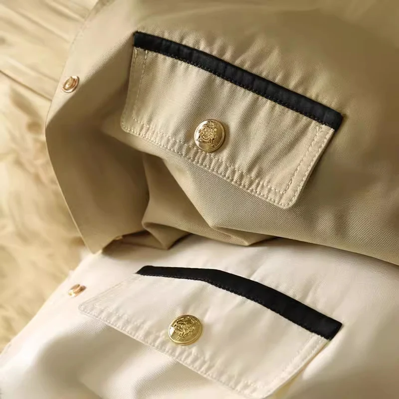 Damen Modische Jacke mit Stehkragen und Knopfleiste Nord Taschen