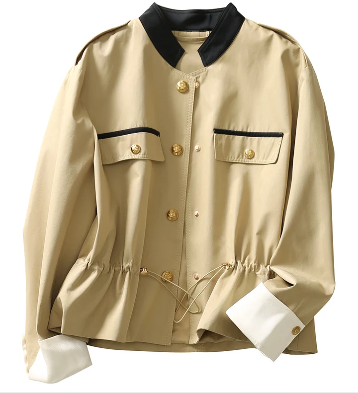 Damen Modische Jacke mit Stehkragen und Knopfleiste Nord Taschen
