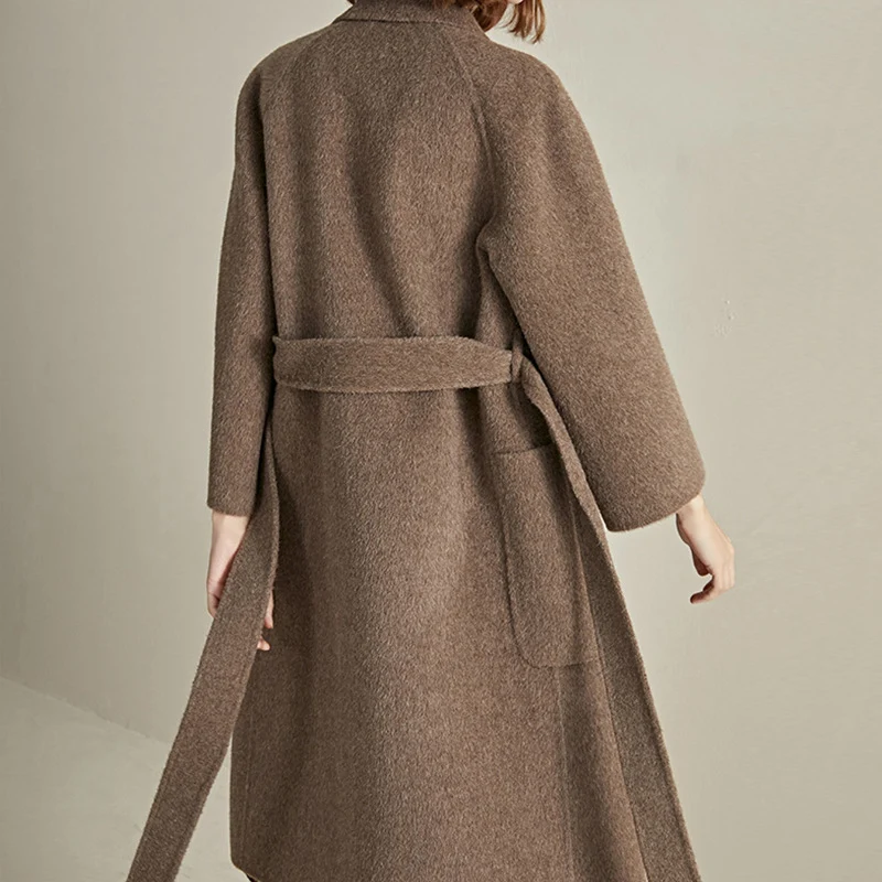 Damen Modischer Wollmantel mit Taillengürtel Nord Taschen