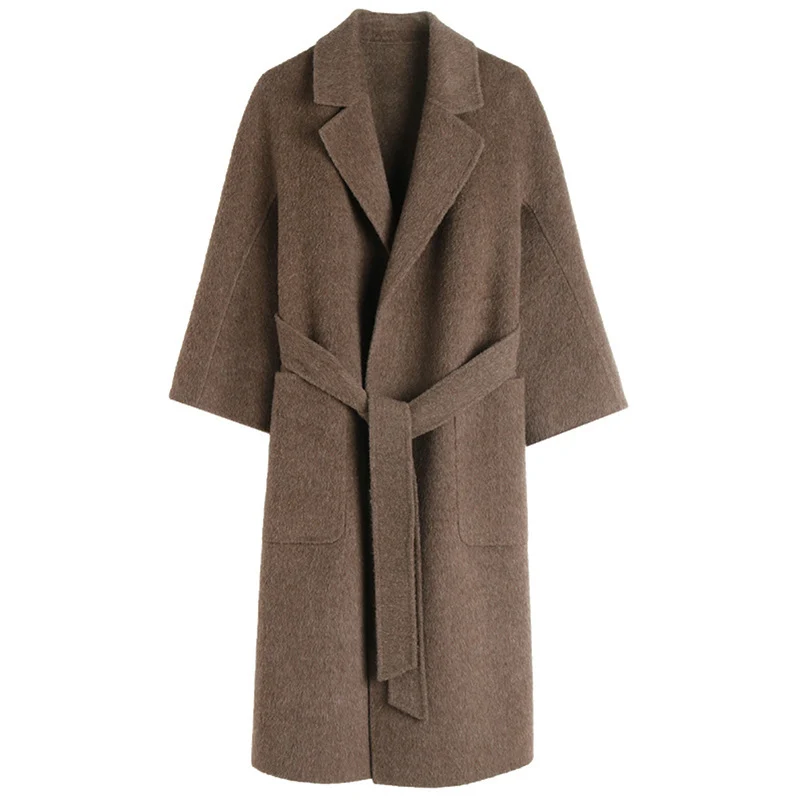 Damen Modischer Wollmantel mit Taillengürtel Nord Taschen