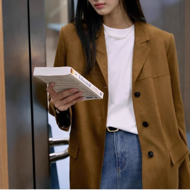 Damen Modischer Wollblazer mit tiefem V-Ausschnitt Nord Taschen