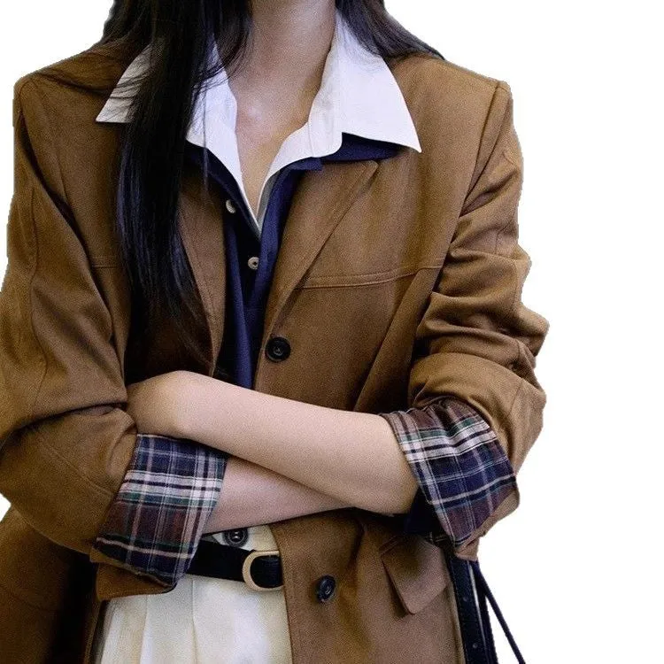 Damen Modischer Wollblazer mit tiefem V-Ausschnitt Nord Taschen