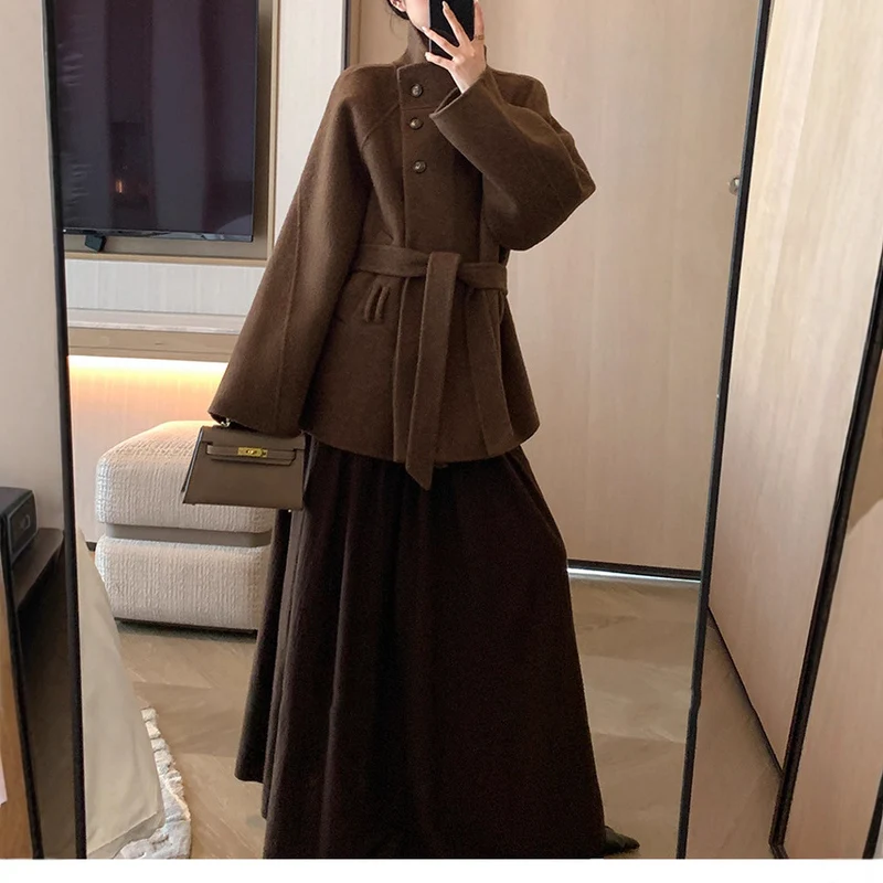 Damen Modischer und eleganter Wollmantel Nord Taschen