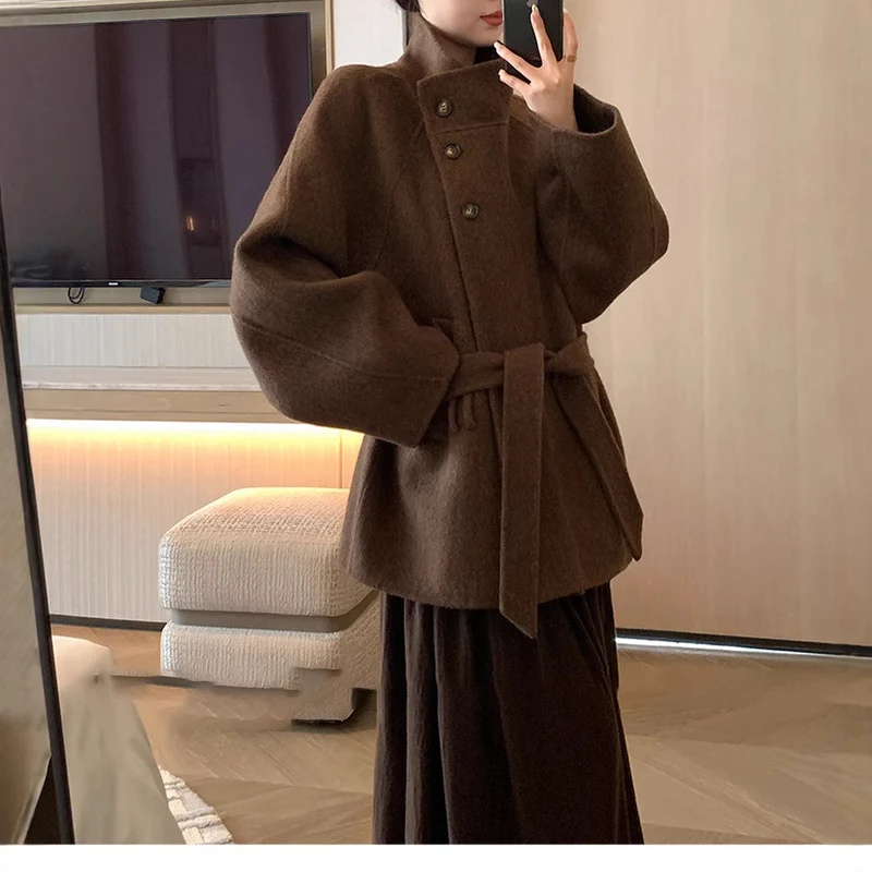 Damen Modischer und eleganter Wollmantel Nord Taschen