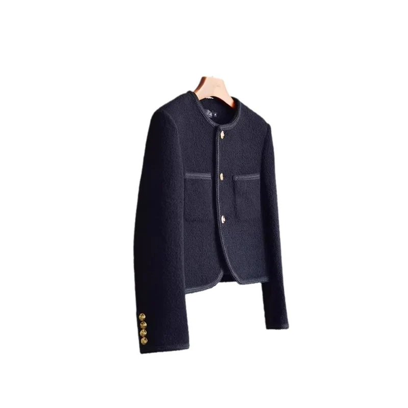 Damen Modische Boucléjacke mit goldenen Knöpfen Nord Taschen