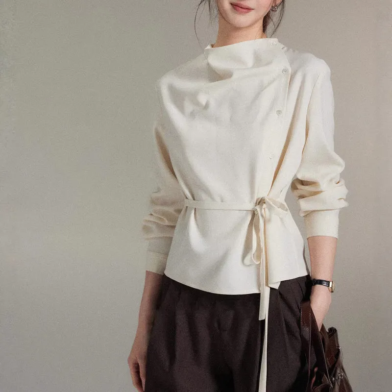 Damen Modische Bluse mit Wickel-Ausschnitt Nord Taschen