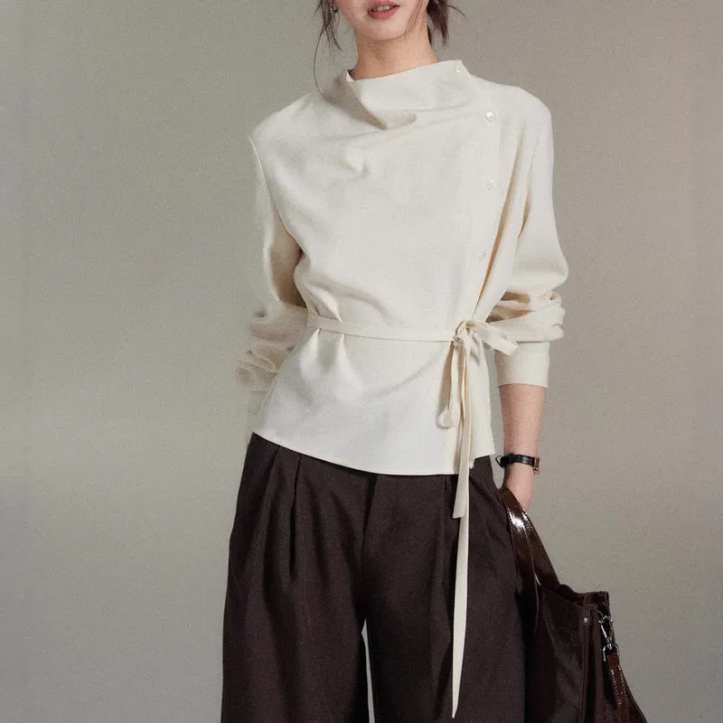 Damen Modische Bluse mit Wickel-Ausschnitt Nord Taschen
