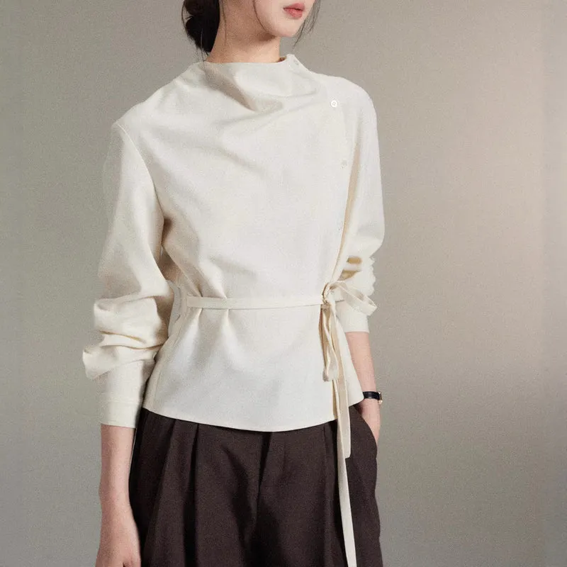 Damen Modische Bluse mit Wickel-Ausschnitt Nord Taschen
