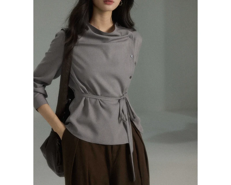 Damen Modische Bluse mit Wickel-Ausschnitt Nord Taschen