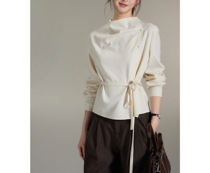 Damen Modische Bluse mit Wickel-Ausschnitt Nord Taschen