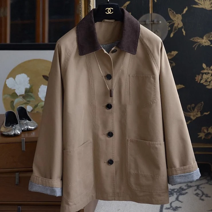 Damen Modische Übergangsjacke mit weichem Kragen Nord Taschen