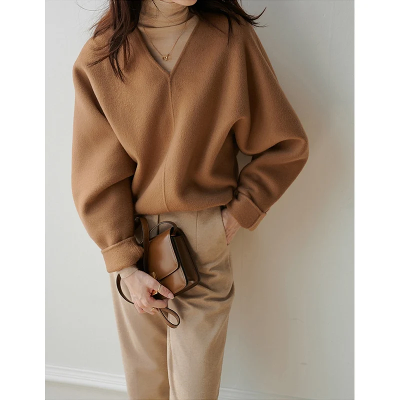 Damen Lässiger V-Ausschnitt Pullover Nord Taschen