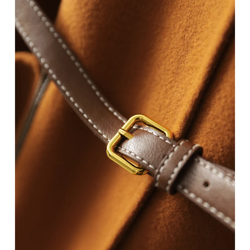 Damen Lässiger und eleganter Wollmantel mit Gürtel Nord Taschen
