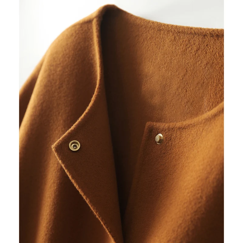 Damen Lässiger und eleganter Wollmantel mit Gürtel Nord Taschen