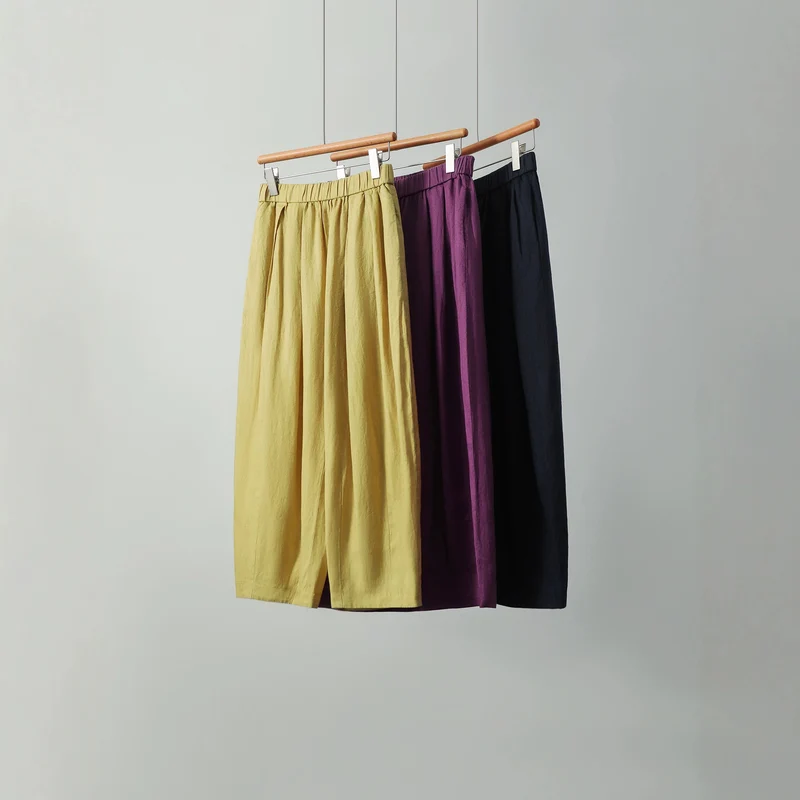 Damen Lässige, weit geschnittene Leinenhose Nord Taschen