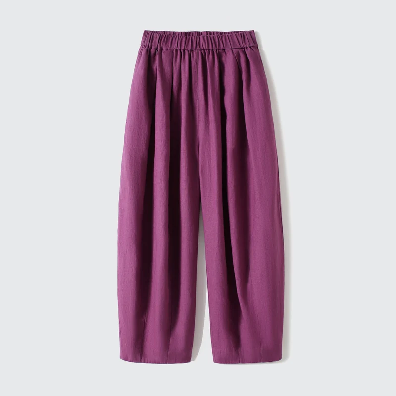 Damen Lässige, weit geschnittene Leinenhose Nord Taschen