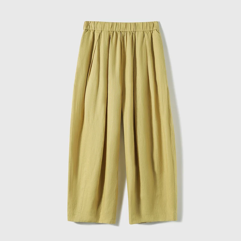Damen Lässige, weit geschnittene Leinenhose Nord Taschen