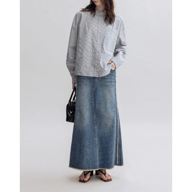 Damen Lässige Jeansmaxikleid Nord Taschen
