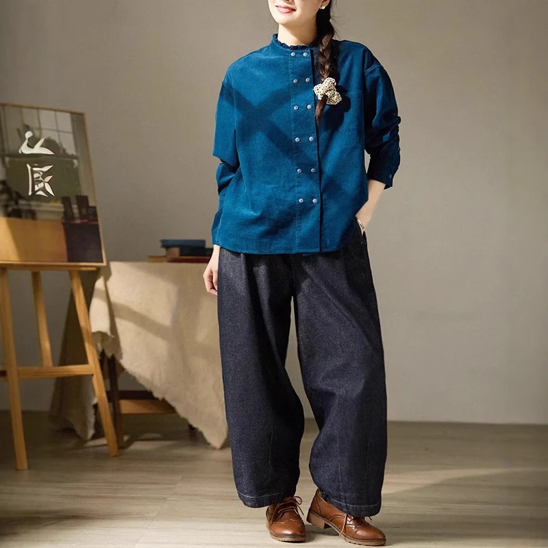 Damen Lässige Bluse mit Rüschensaum Nord Taschen