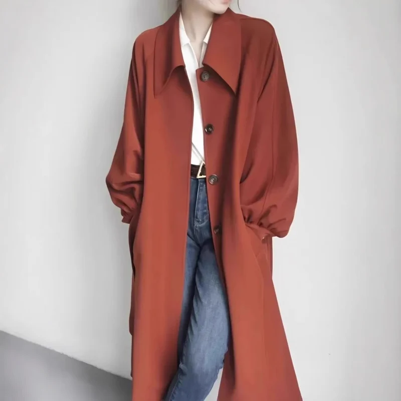 Damen Lange modische Jacke mit großem Kragen Nord Taschen
