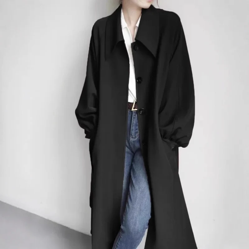 Damen Lange modische Jacke mit großem Kragen Nord Taschen