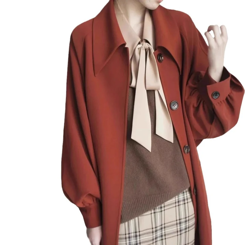 Damen Lange modische Jacke mit großem Kragen Nord Taschen