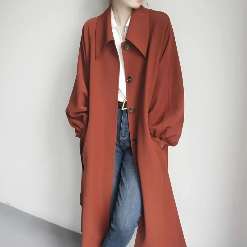 Damen Lange modische Jacke mit großem Kragen Nord Taschen