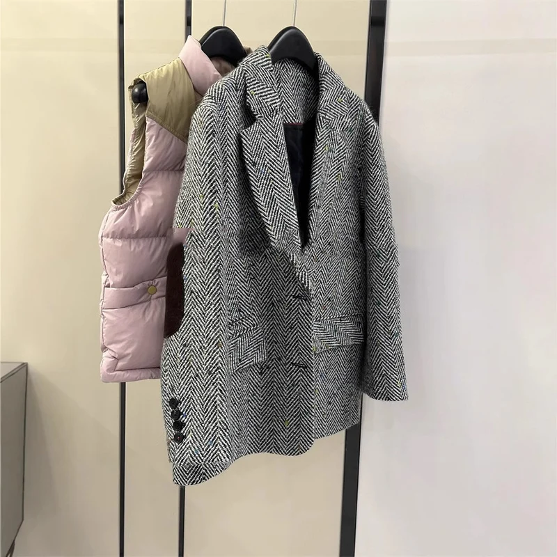 Damen Klassischer Herringbone Blazer Nord Taschen
