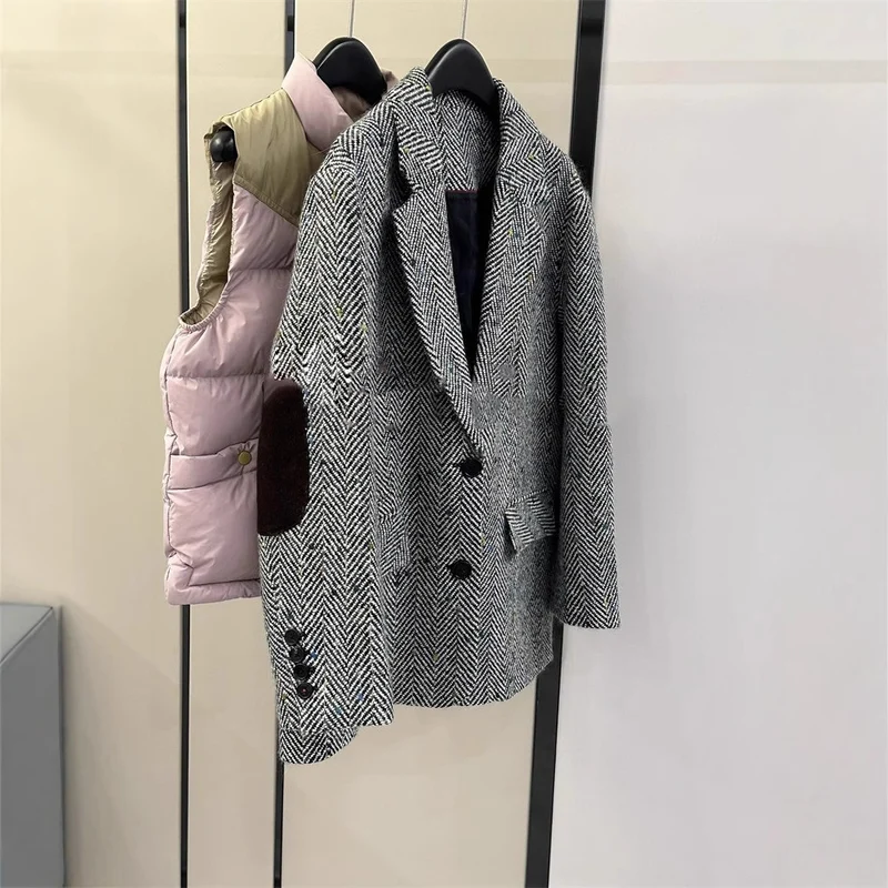 Damen Klassischer Herringbone Blazer Nord Taschen