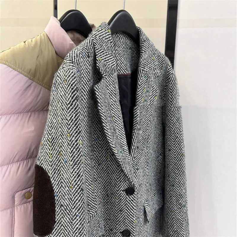 Damen Klassischer Herringbone Blazer Nord Taschen