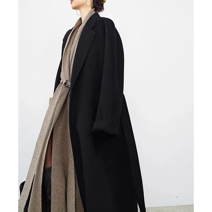 Damen Eleganter Wickelmantel mit Taillengürtel Nord Taschen