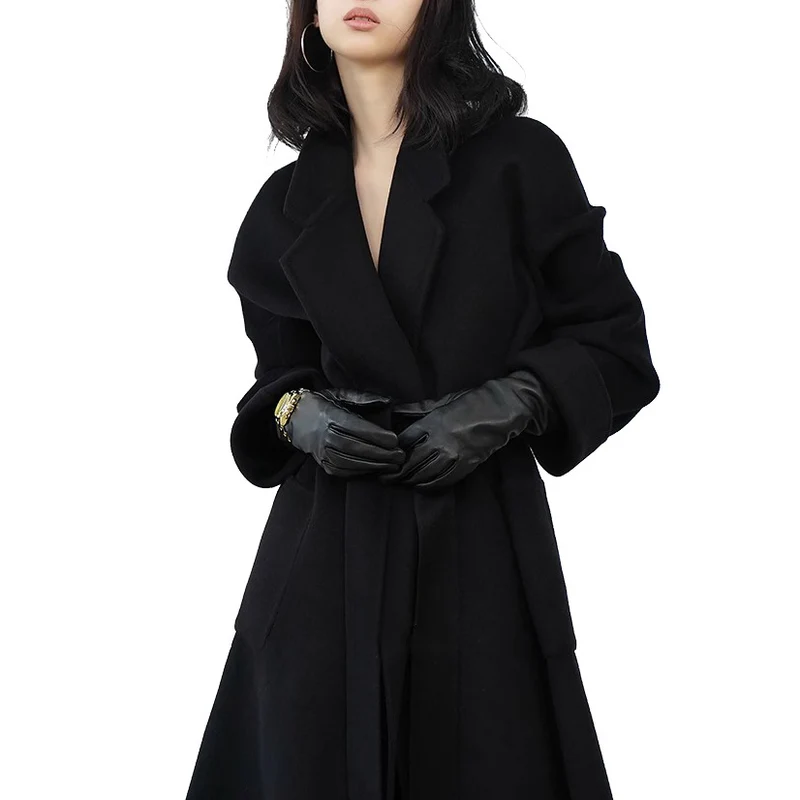 Damen Eleganter Wickelmantel mit Taillengürtel Nord Taschen