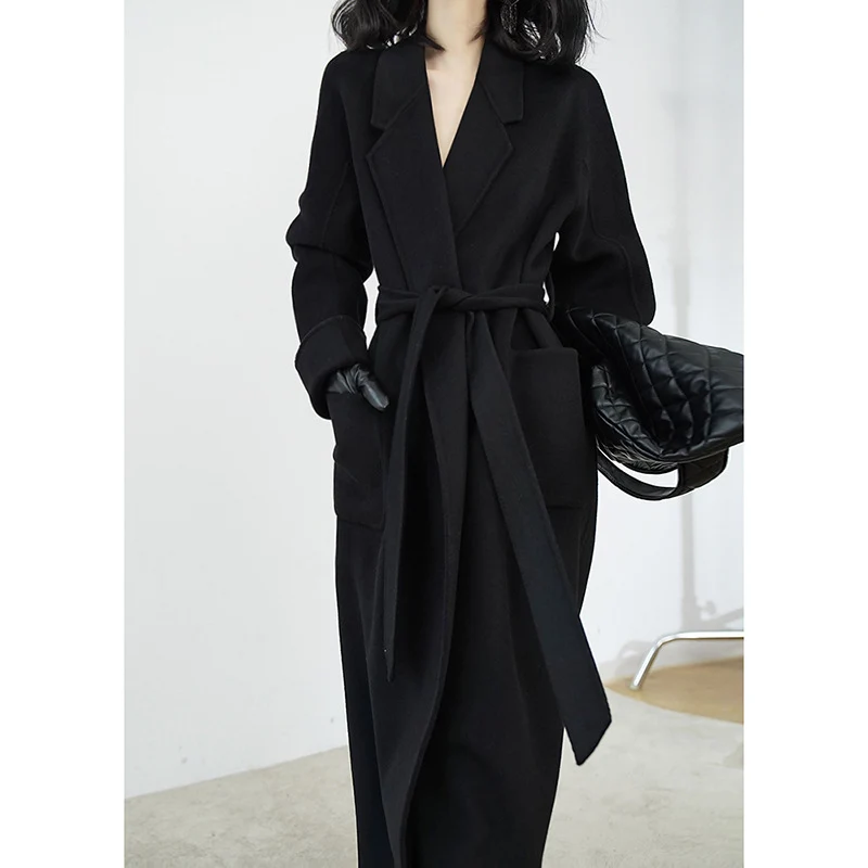 Damen Eleganter Wickelmantel mit Taillengürtel Nord Taschen