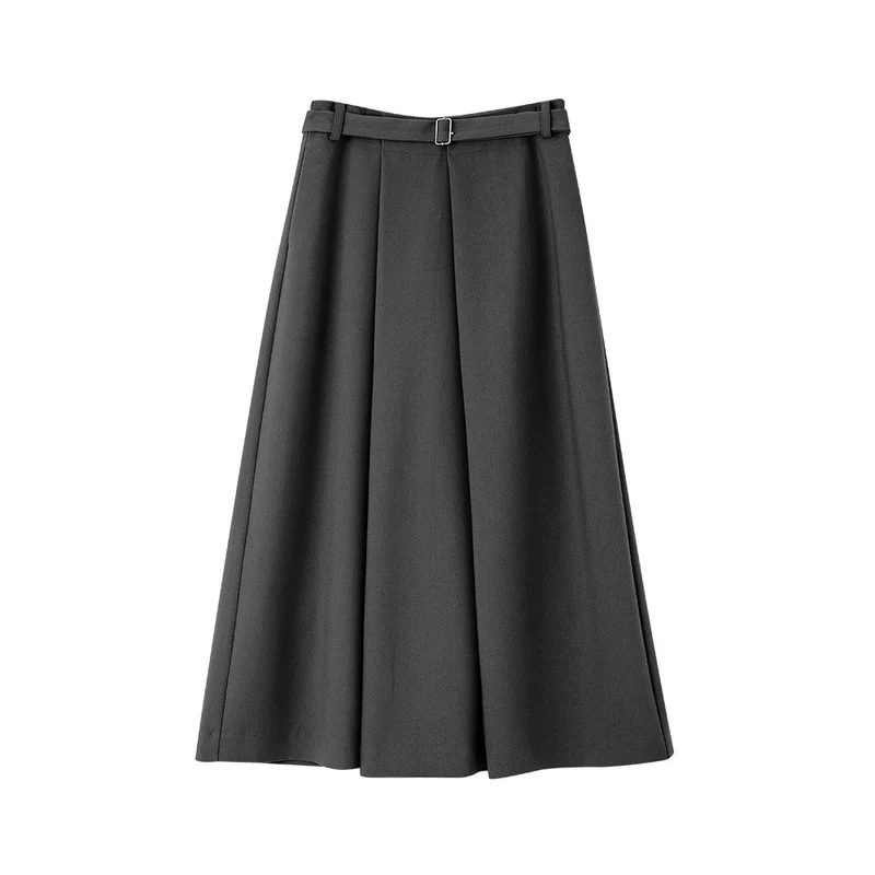Damen Eleganter, weit geschnittener Maxirock mit Taillengürtel Nord Taschen