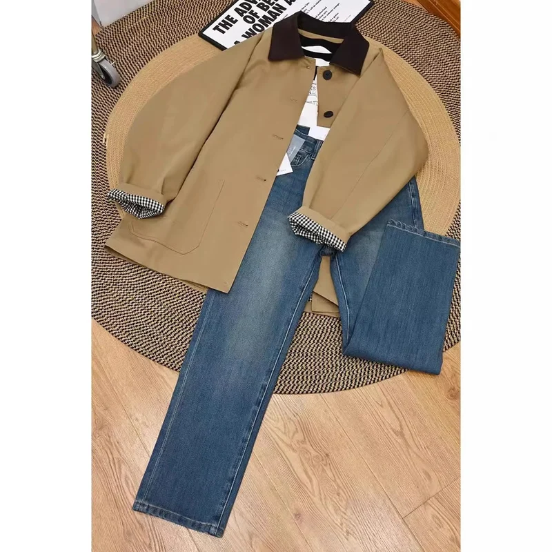 Damen Lässige Oversized-Jacke mit Kontrastkragen Nord Taschen