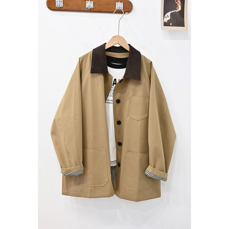 Damen Lässige Oversized-Jacke mit Kontrastkragen Nord Taschen