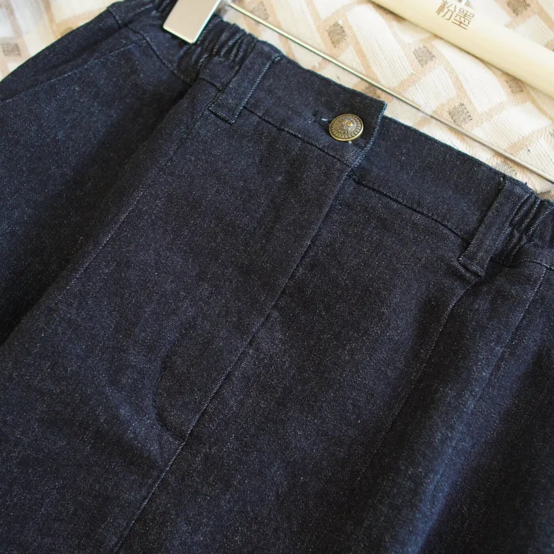 Damen Jeans-Midirock mit elastischem Bund Nord Taschen