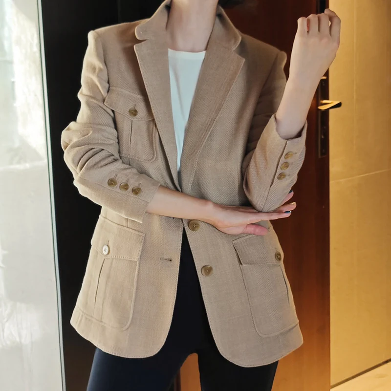 Damen Eleganter und vielseitiger Leinenblazer Nord Taschen