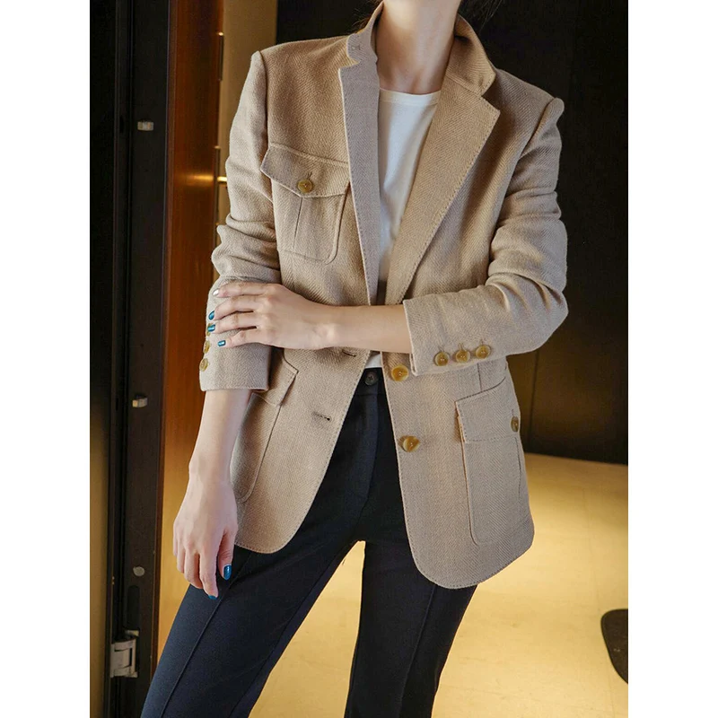 Damen Eleganter und vielseitiger Leinenblazer Nord Taschen