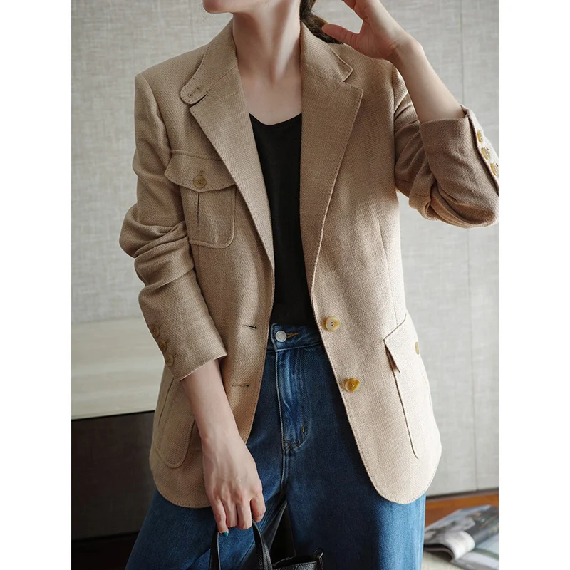 Damen Eleganter und vielseitiger Leinenblazer Nord Taschen