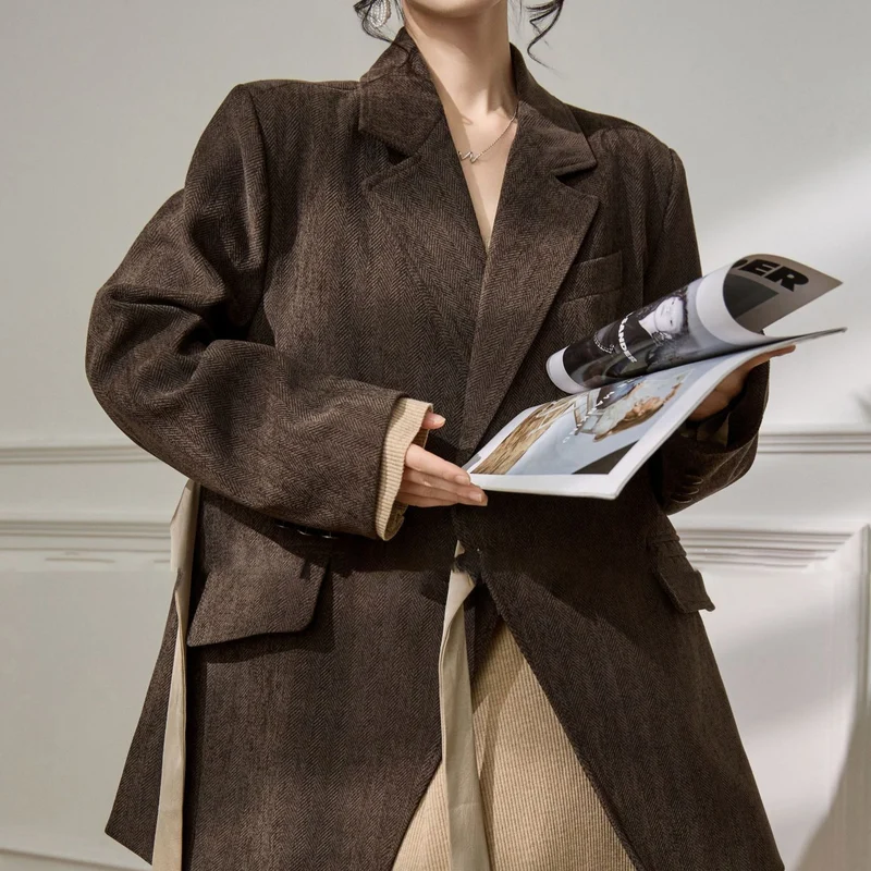 Damen Eleganter und vielseitiger Blazer mit Taillengürtel Nord Taschen