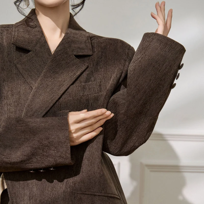 Damen Eleganter und vielseitiger Blazer mit Taillengürtel Nord Taschen