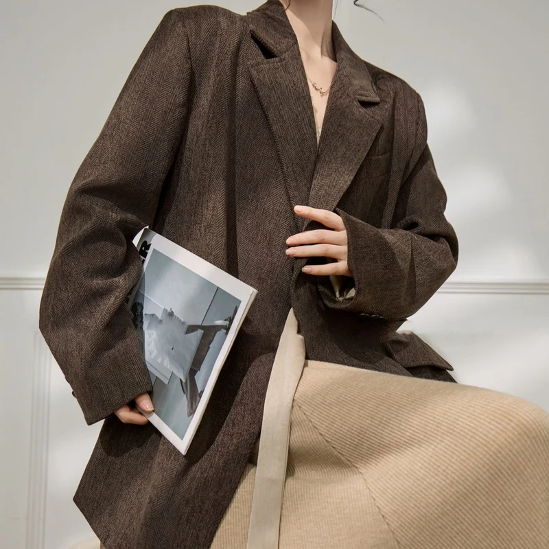 Damen Eleganter und vielseitiger Blazer mit Taillengürtel Nord Taschen